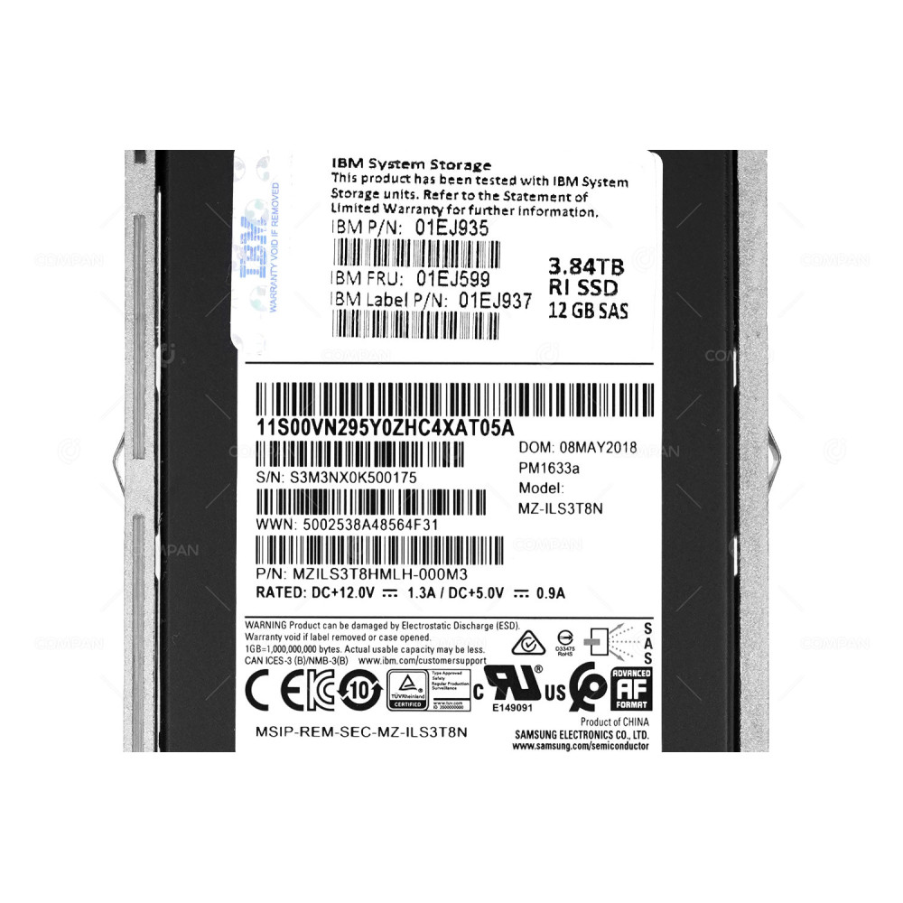 01EJ599 IBM FLASH DRIVE SSD 3.84TB SAS 12G 2.5" SFF